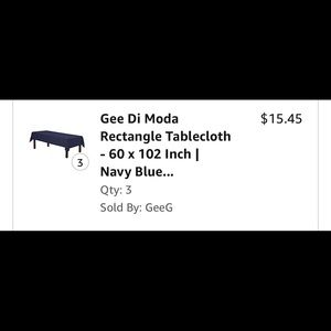 3 navy tablecloth’s purchased from Amazon, only used once 60x102 inch